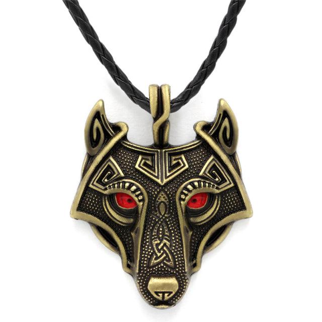 Runic Majesty: Viking Inspired Multicolor Wolf Head Necklace