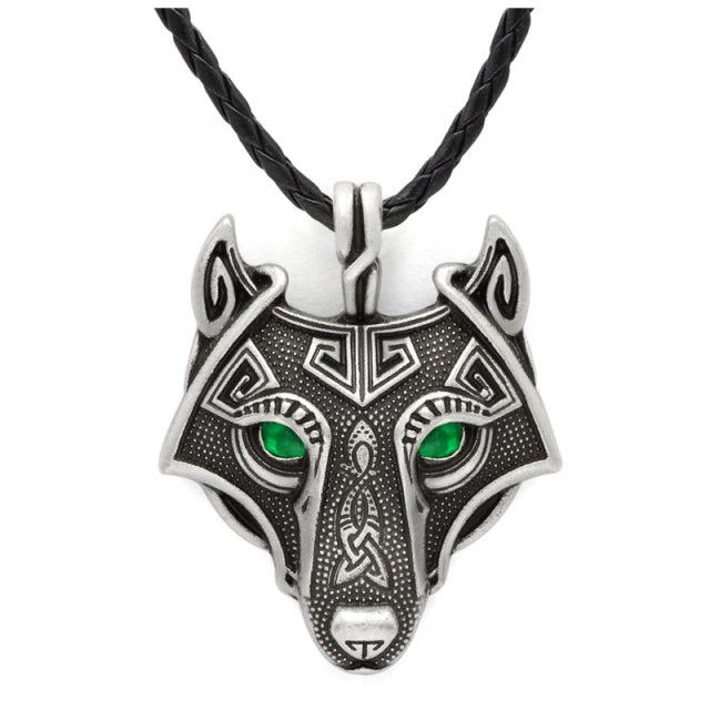 Runic Majesty: Viking Inspired Multicolor Wolf Head Necklace