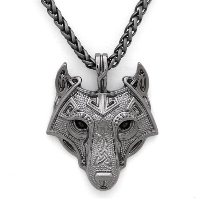 Runic Majesty: Viking Inspired Multicolor Wolf Head Necklace