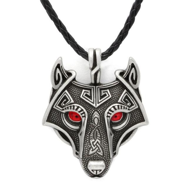 Runic Majesty: Viking Inspired Multicolor Wolf Head Necklace