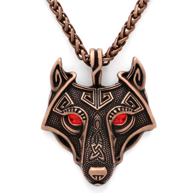 Runic Majesty: Viking Inspired Multicolor Wolf Head Necklace