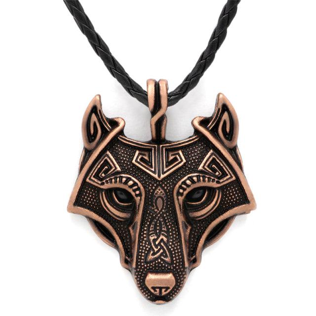 Runic Majesty: Viking Inspired Multicolor Wolf Head Necklace