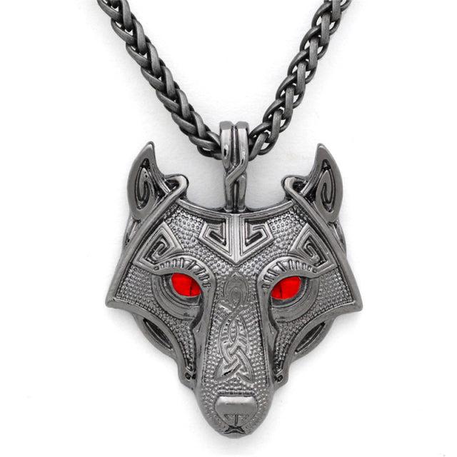 Runic Majesty: Viking Inspired Multicolor Wolf Head Necklace