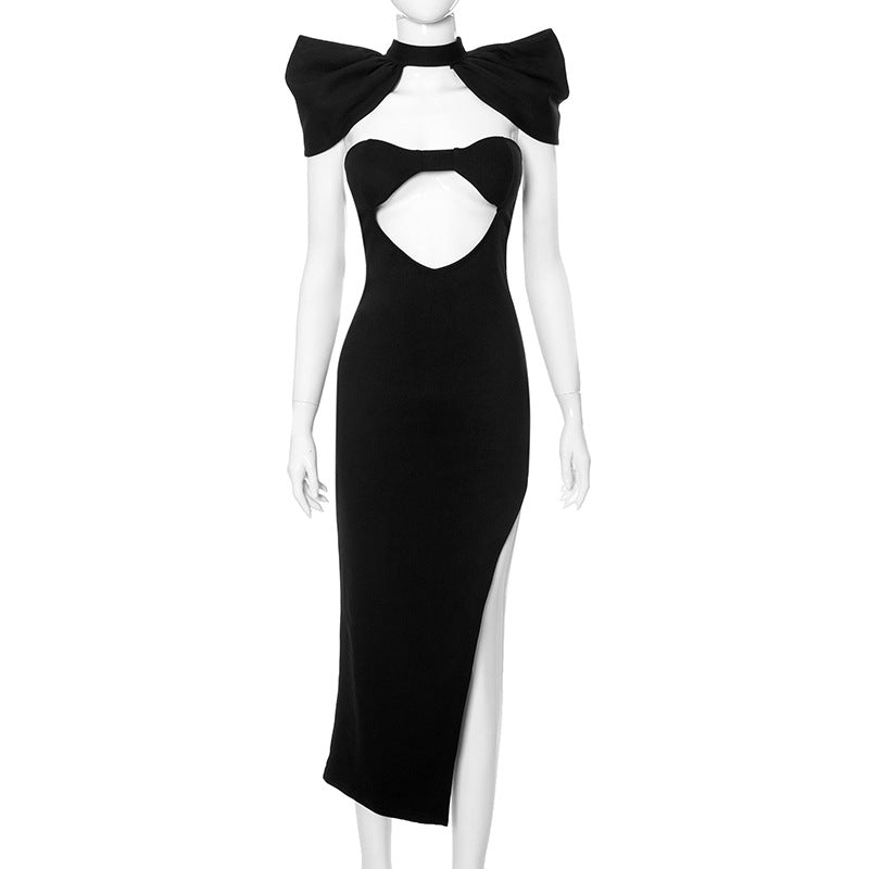 Distinctive Style: Trendy One-Shoulder Open Bone Dress with Side Slit