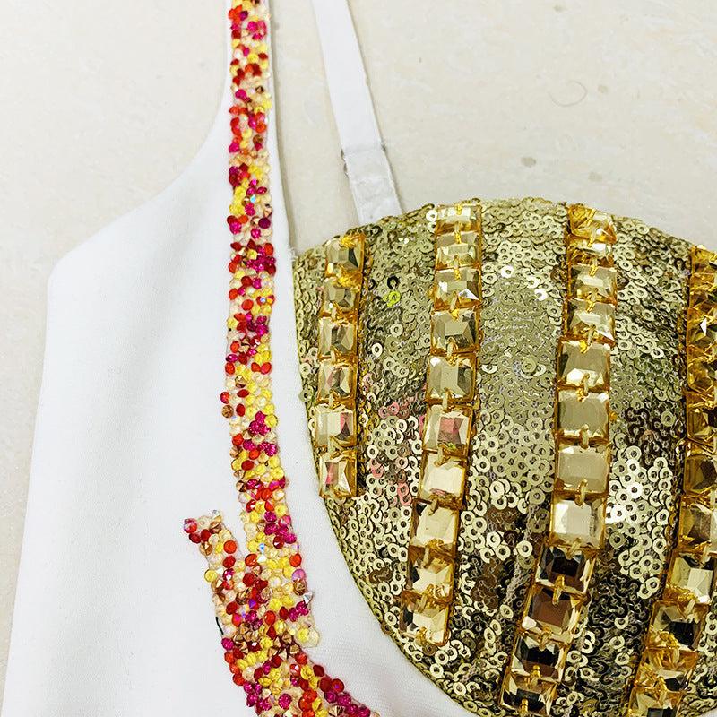 Starry Night Heavy Industry Beaded Strap Dress