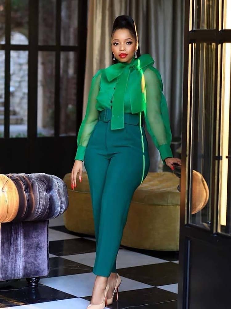 Solid Color Belted Pencil Pants