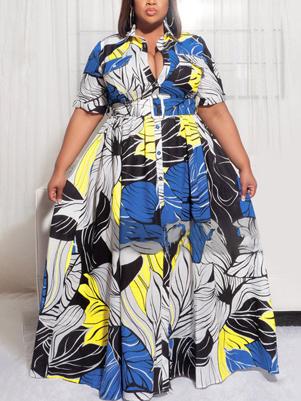 Printed V Neck Maxi Dress