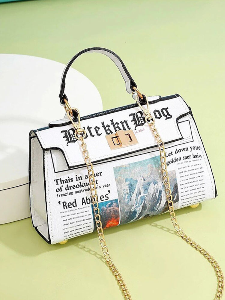 Letter Print Graphic Flap Satchel