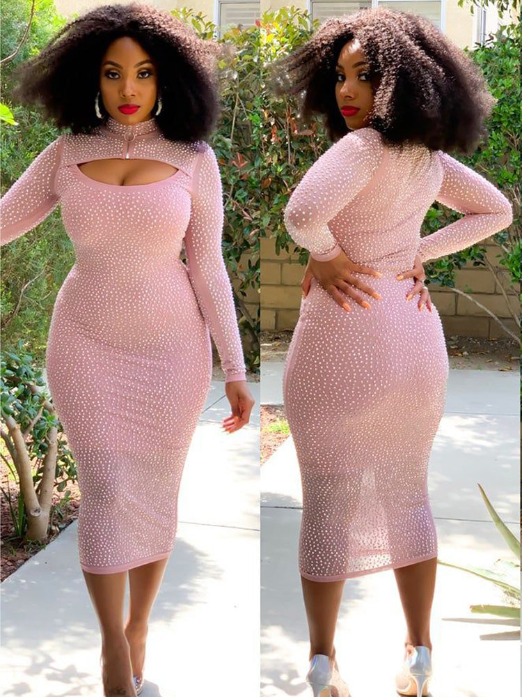 Rhinestone Stretchy Cut Out Dress