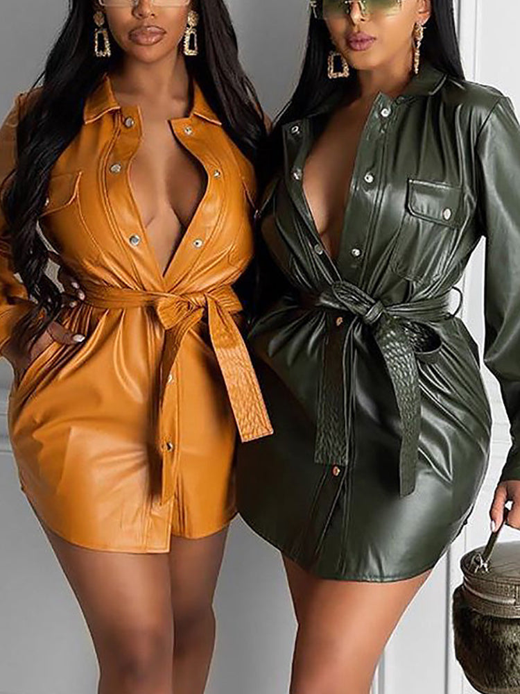 Lapel Belted Dress