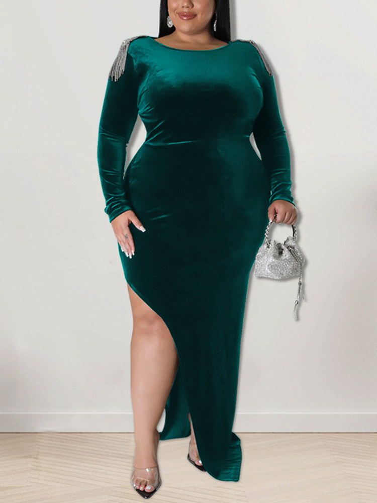 Velvet Slit Midi Dress