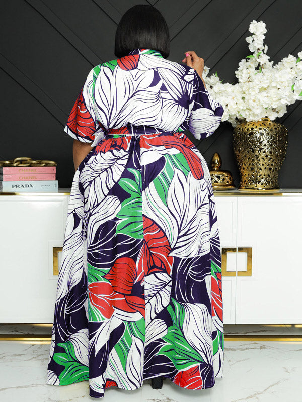 Printed V Neck Maxi Dress