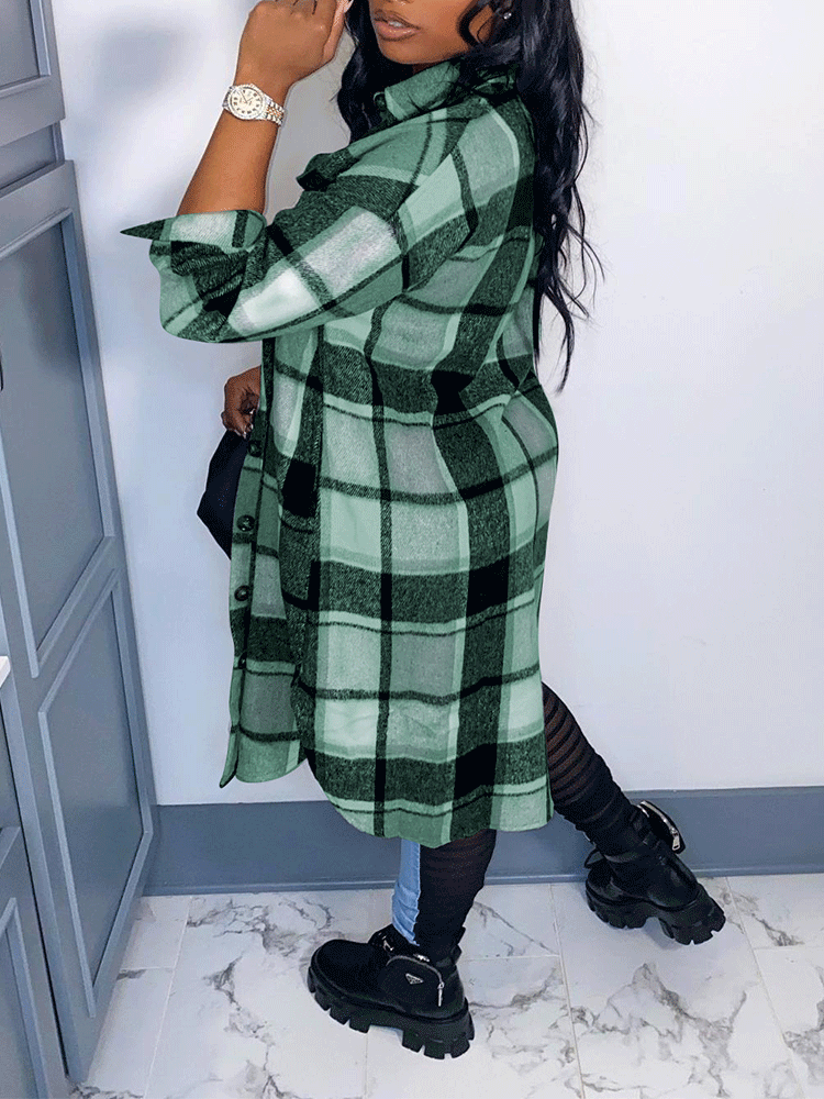 Plaid Button Long Shirt Coat