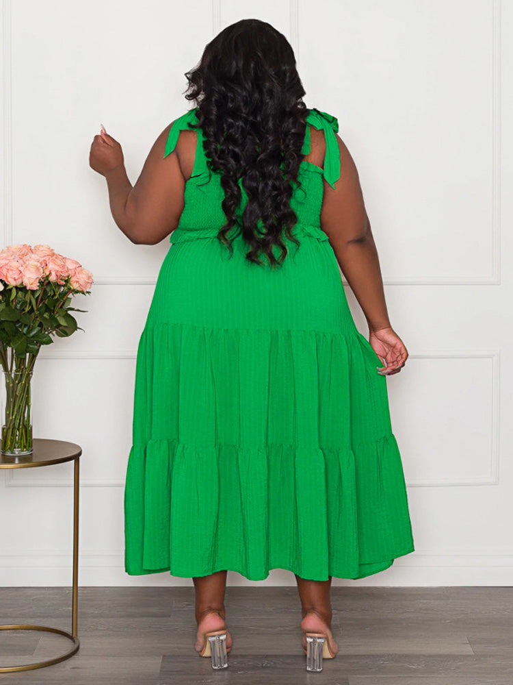 Solid Sleeveless Ruffle Dress