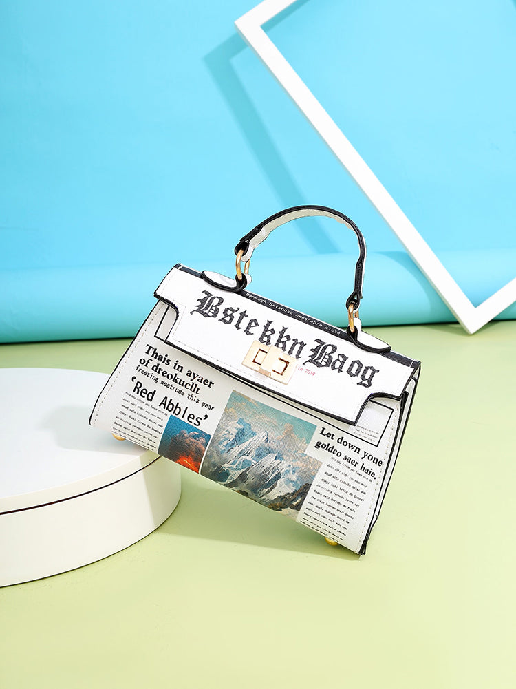 Letter Print Graphic Flap Satchel