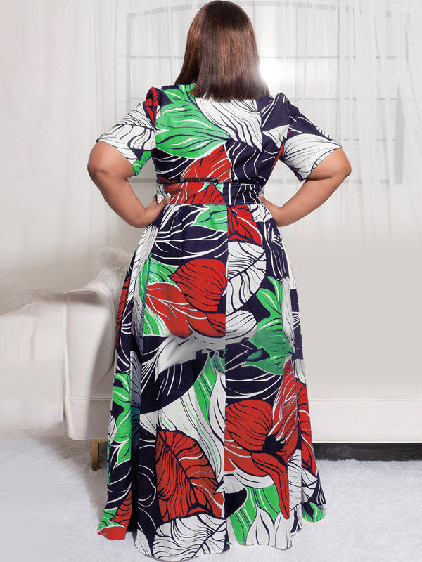 Printed V Neck Maxi Dress