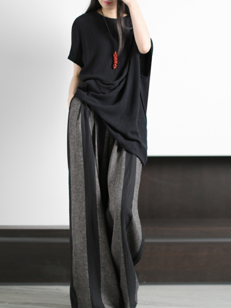 Women's two piece set irregular shirt and wide-leg pants dress