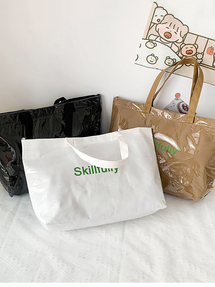 Solid Color Letter Print Tote