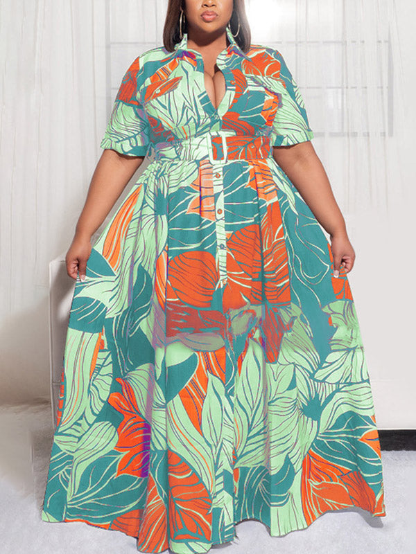 Printed V Neck Maxi Dress