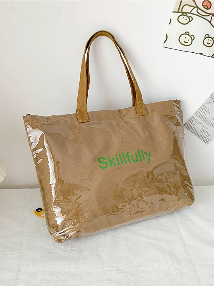 Solid Color Letter Print Tote