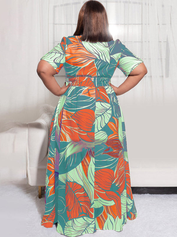 Printed V Neck Maxi Dress