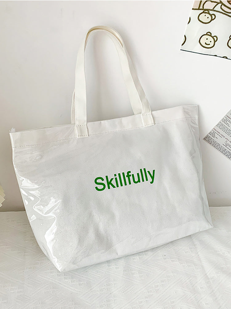 Solid Color Letter Print Tote