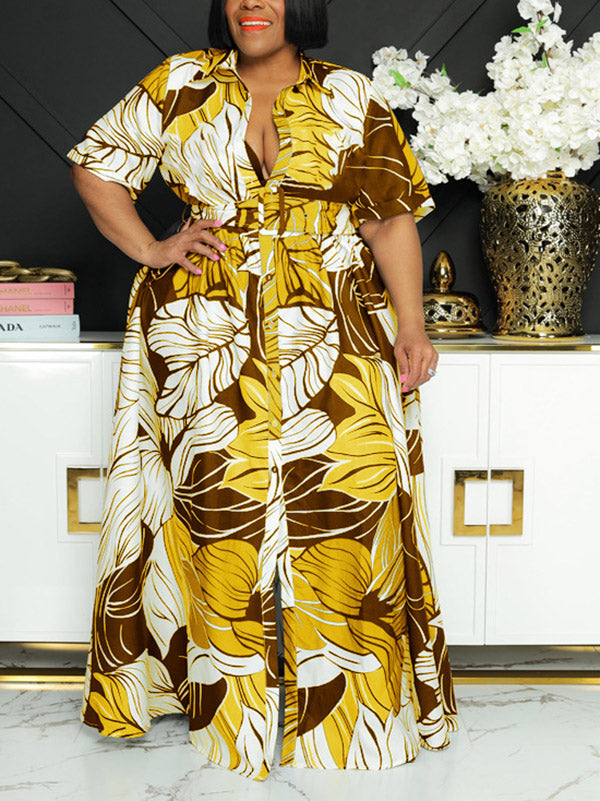 Printed V Neck Maxi Dress