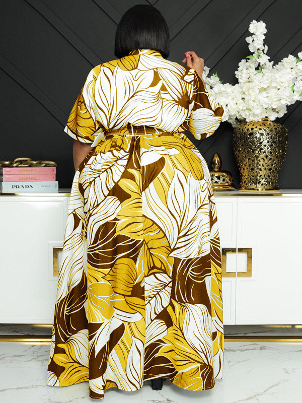 Printed V Neck Maxi Dress