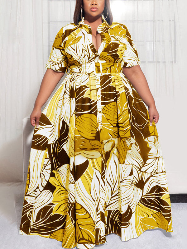Printed V Neck Maxi Dress