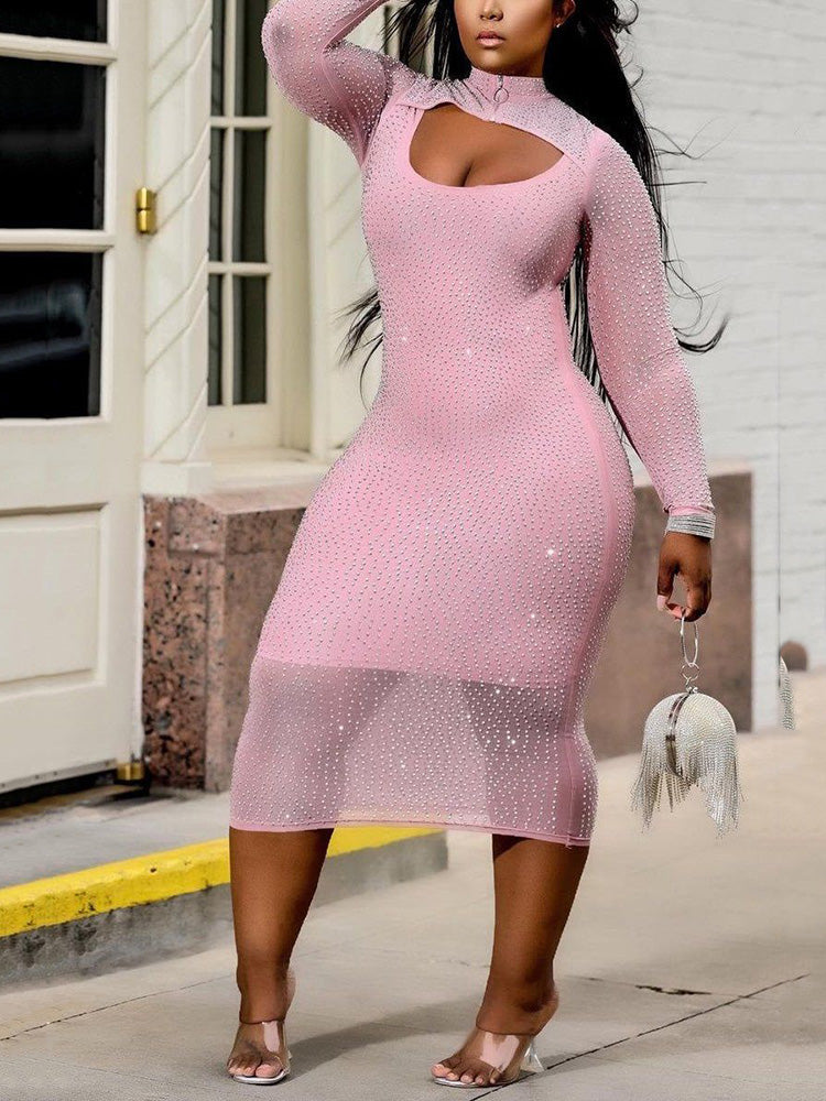 Rhinestone Stretchy Cut Out Dress