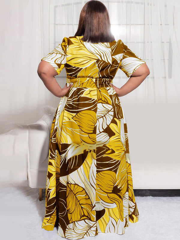 Printed V Neck Maxi Dress