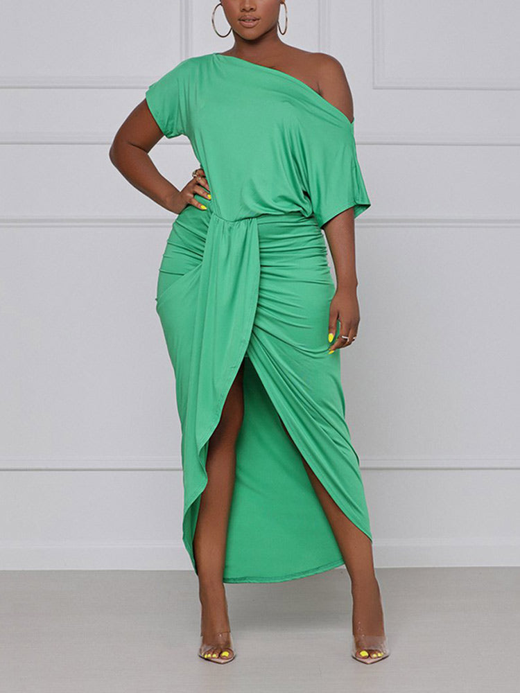 One-shoulder Pleated Dress
