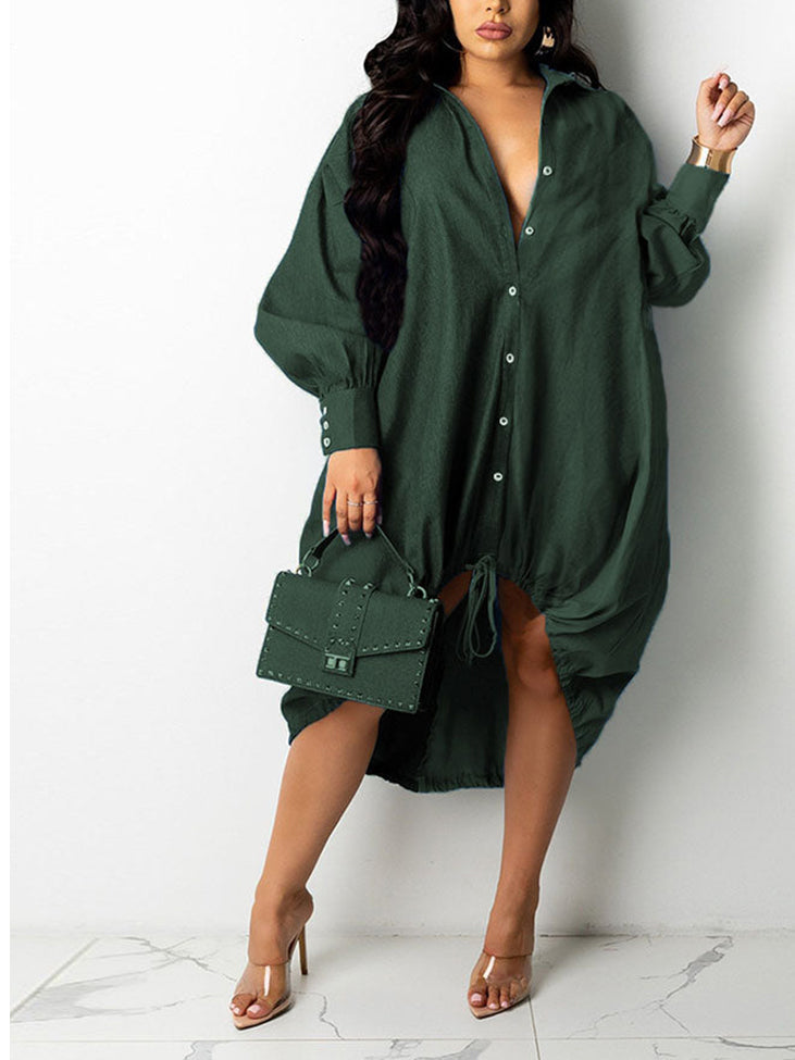 Turndown Collar Long Sleeve Shirt Dress