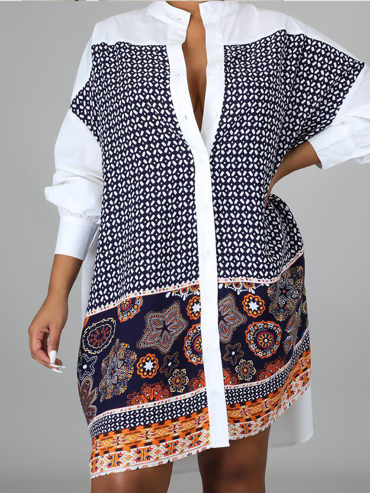 Printed Collar Shirt Dress