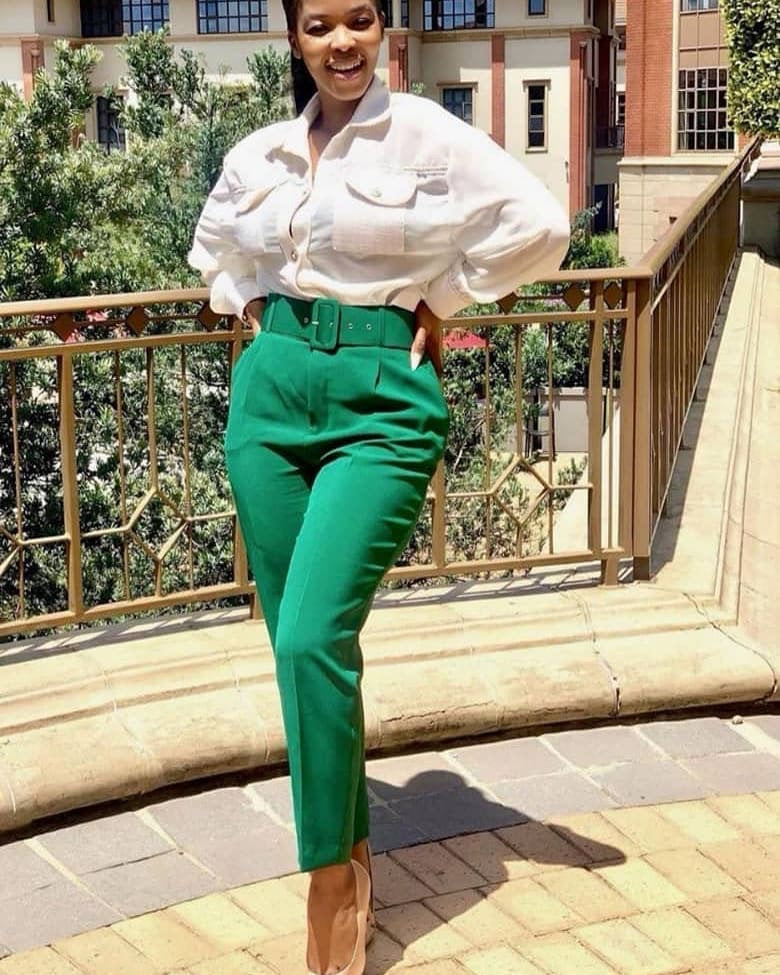 Solid Color Belted Pencil Pants
