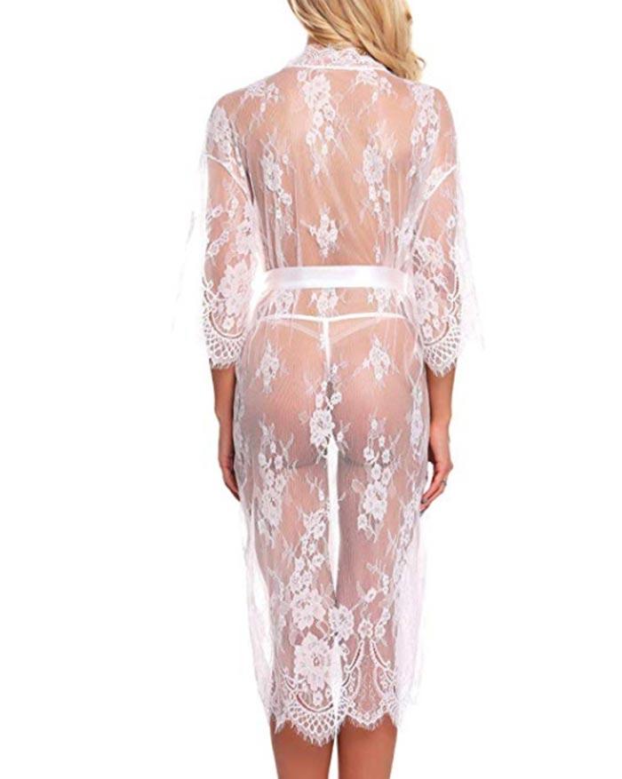 Lace Eyelash Belt Nightgown Sleepwear Lingerie