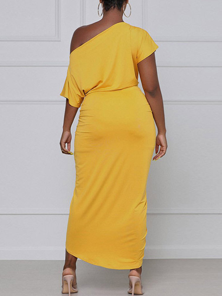 One-shoulder Pleated Dress