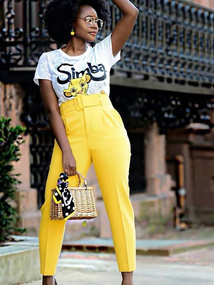 Solid Color Belted Pencil Pants