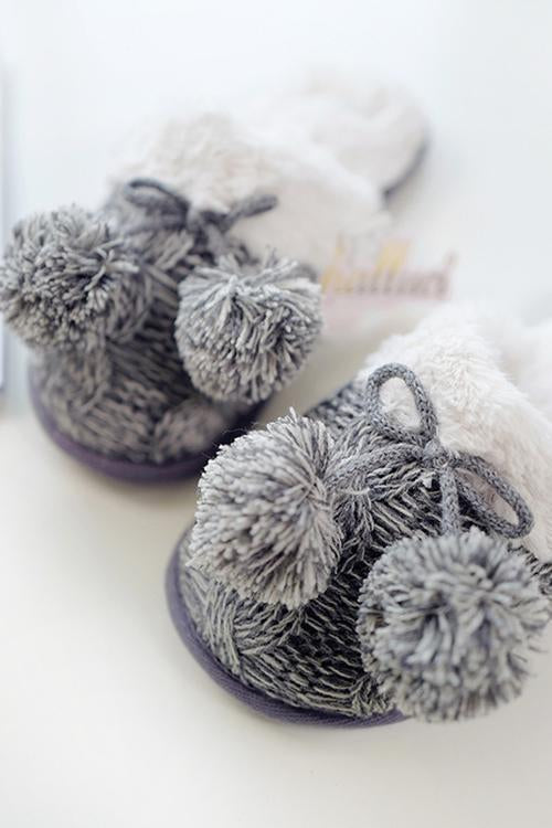 Pom Pom Crochet Fuzzy Slipper