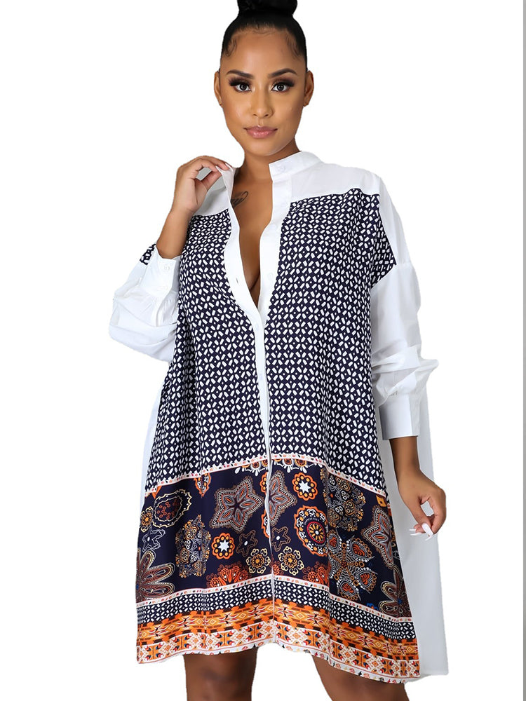 Printed Collar Shirt Dress