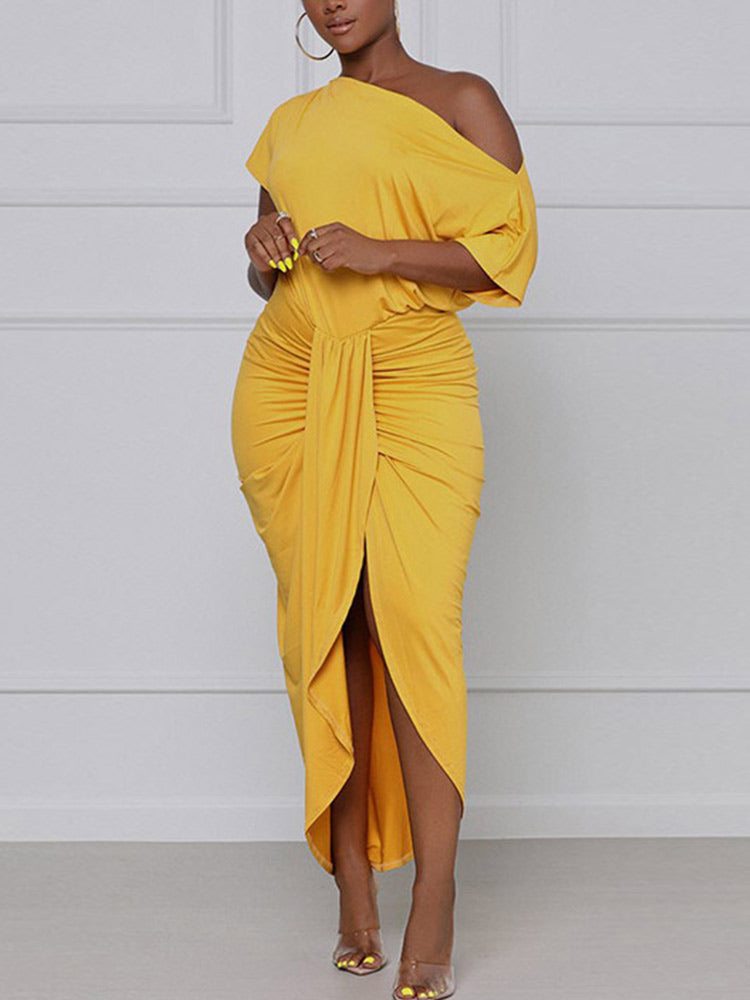 One-shoulder Pleated Dress