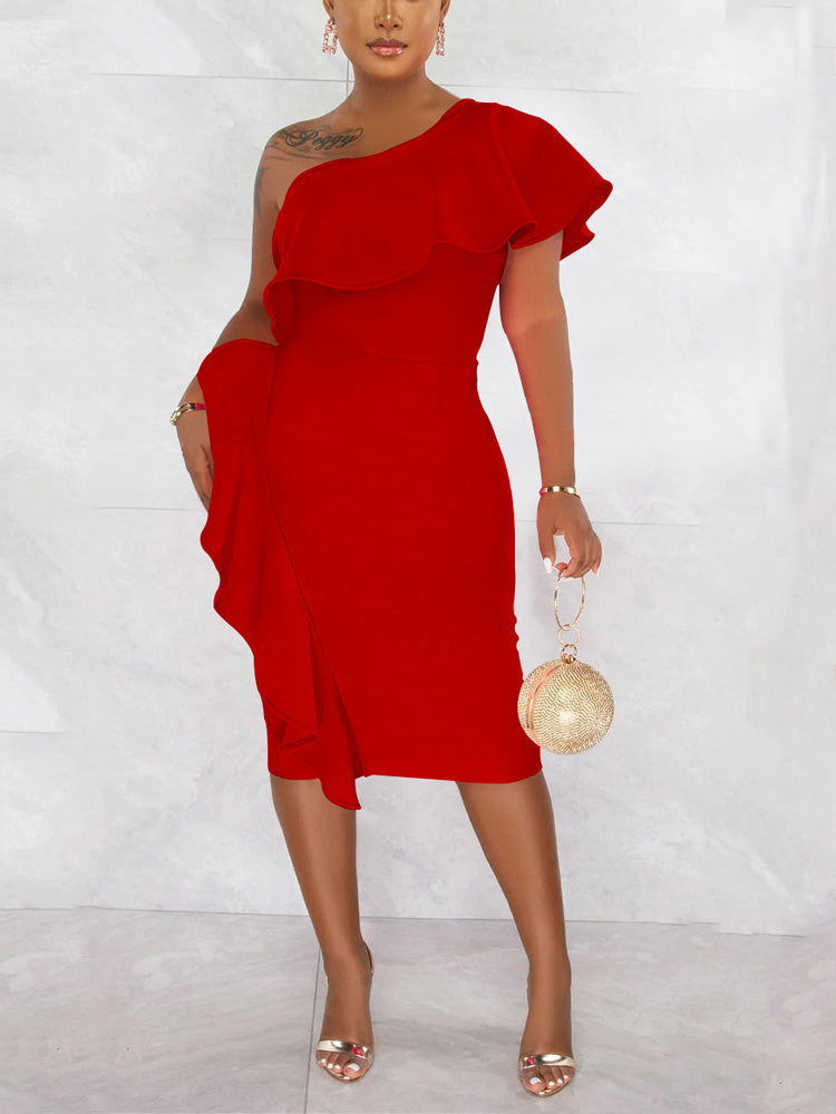Ruffle Slit Evening Dress