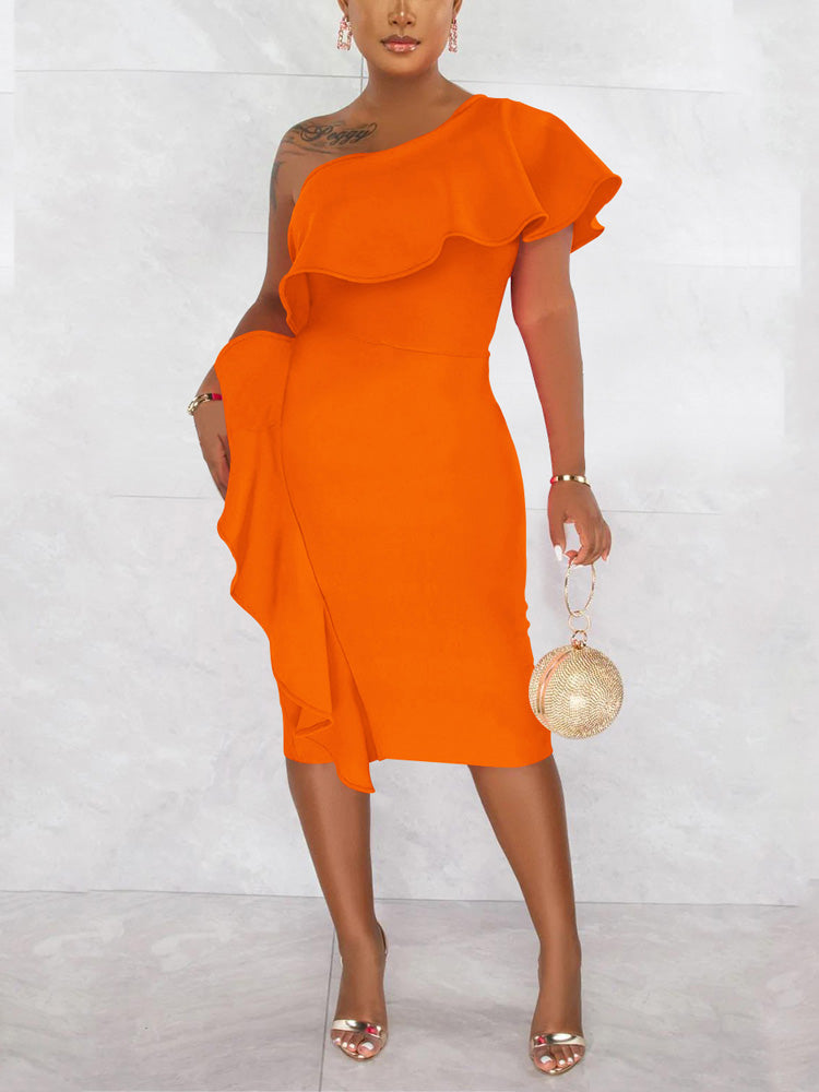 Ruffle Slit Evening Dress