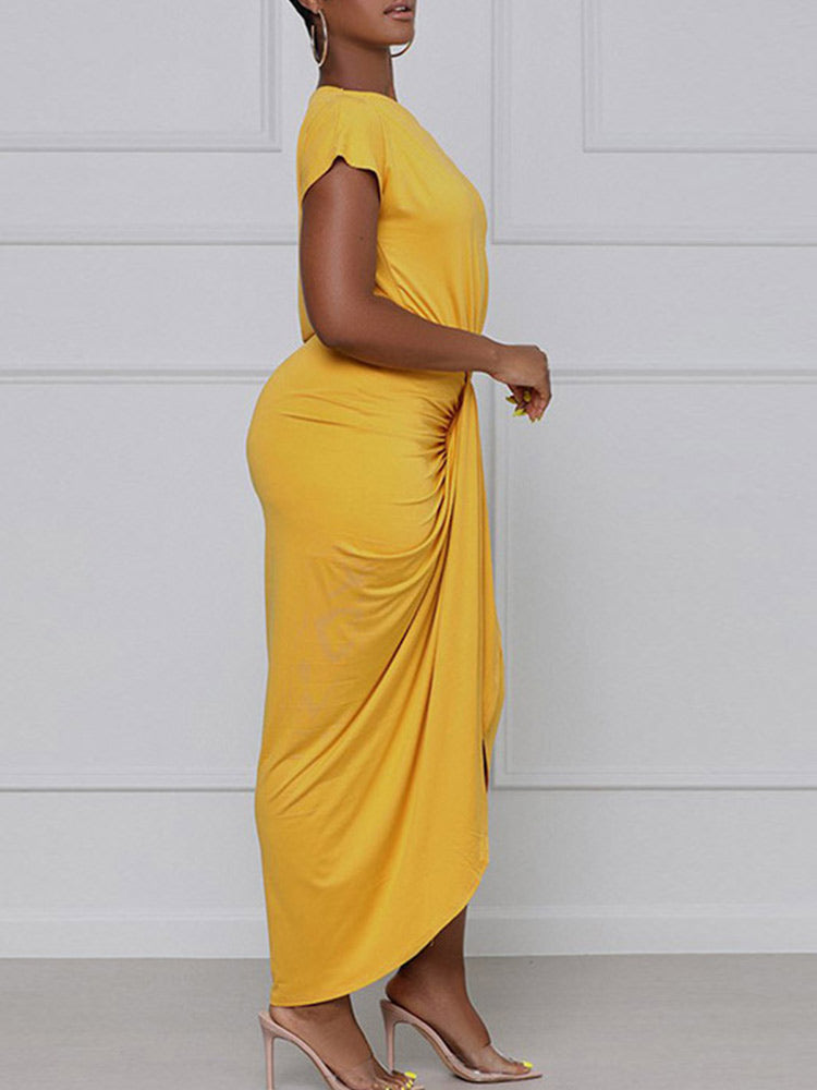 One-shoulder Pleated Dress