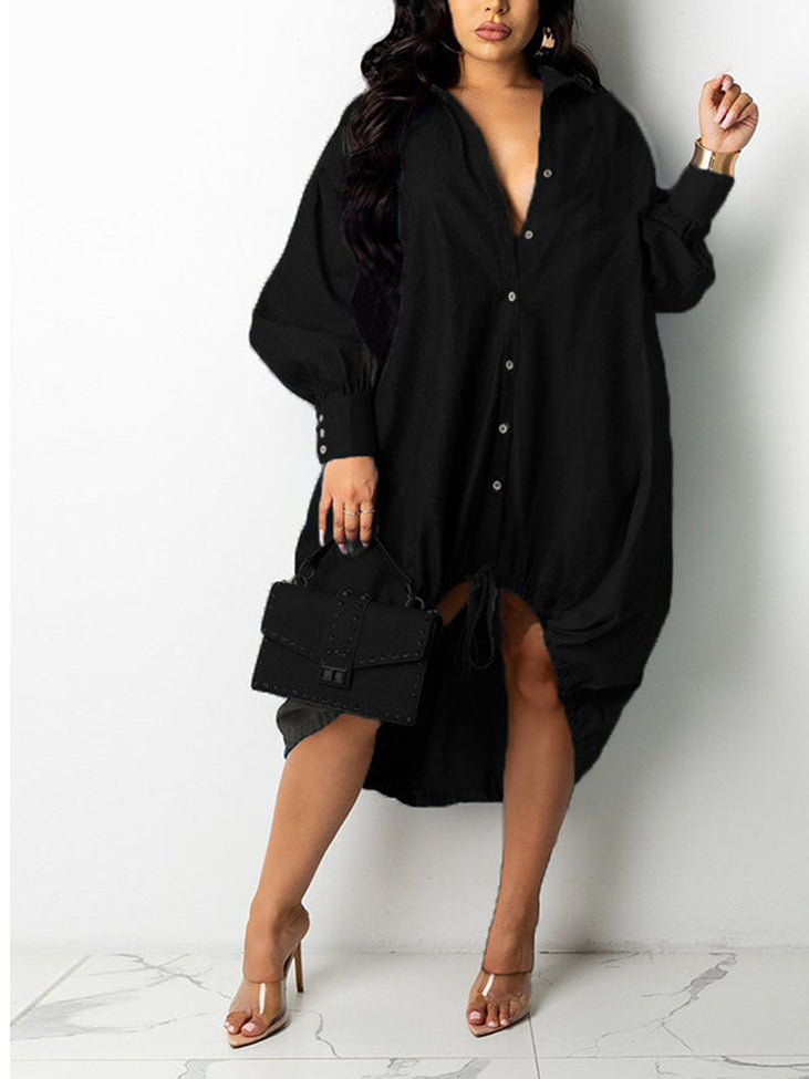 Turndown Collar Long Sleeve Shirt Dress