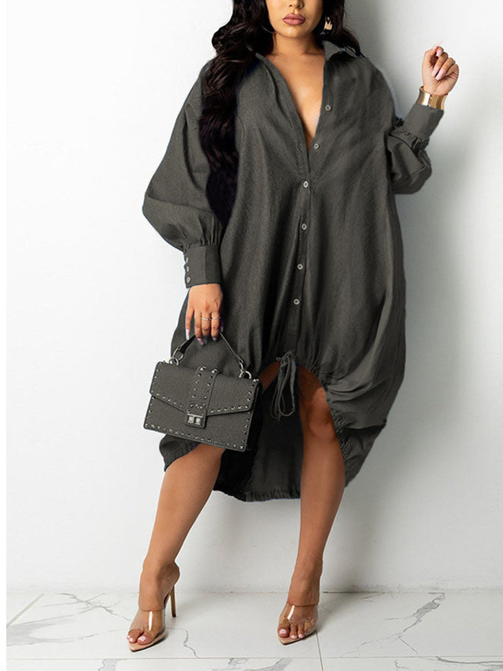 Turndown Collar Long Sleeve Shirt Dress