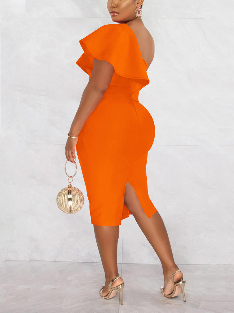 Ruffle Slit Evening Dress