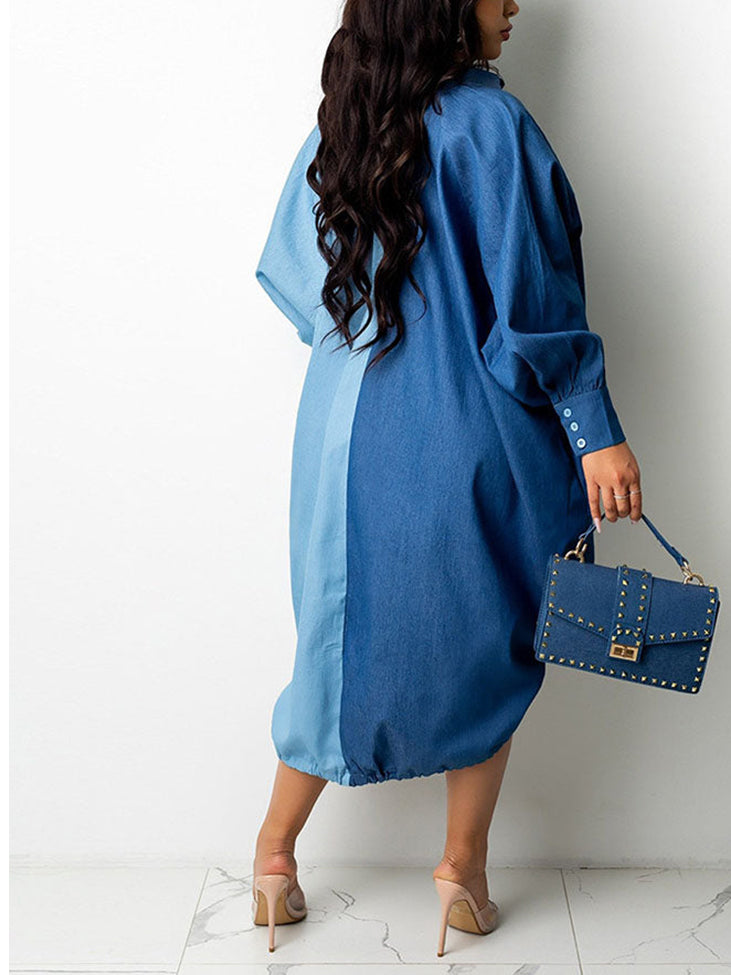 Turndown Collar Long Sleeve Shirt Dress