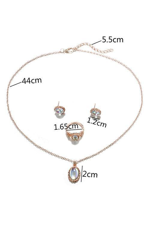 Opal Necklace Ring Earring Set
