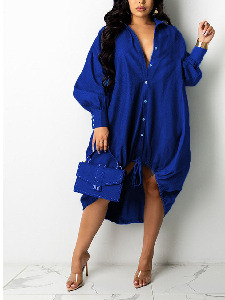 Turndown Collar Long Sleeve Shirt Dress